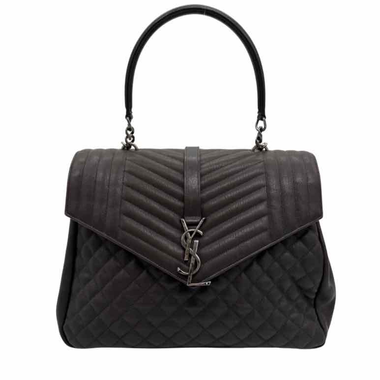 SAINT LAURENT Sheepskin Tri-Quilt Large College Bag Asphalt (Pre-Owned)