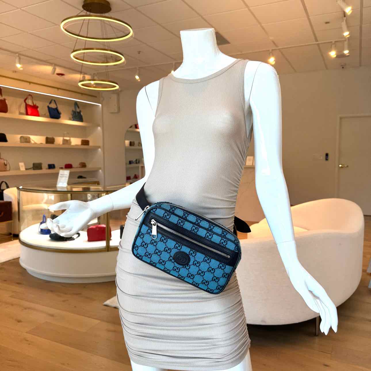 GUCCI Monogram Retro Interlocking G Belt Bag Blue (Pre-Owned)