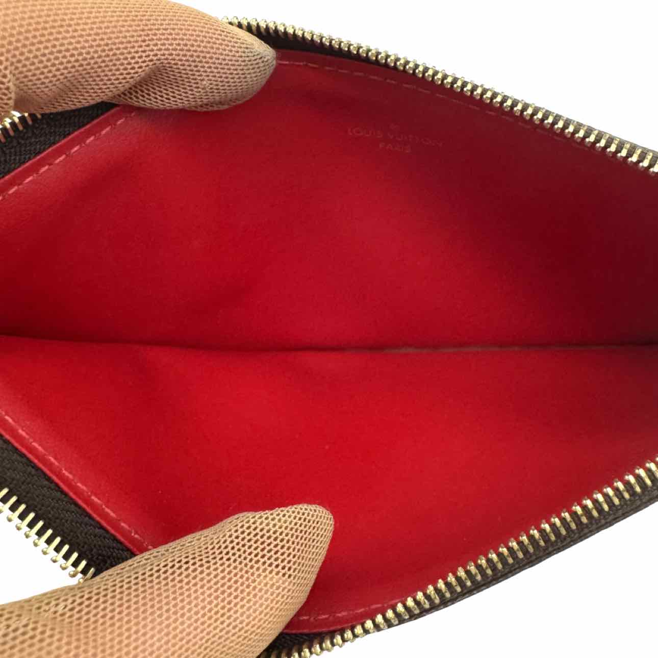 LOUIS VUITTON Damier Ebene Pochette Felicie Cerise Red