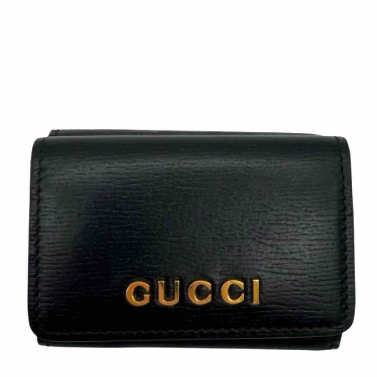 GUCCI Leather Script Trifold Wallet Black Wallet