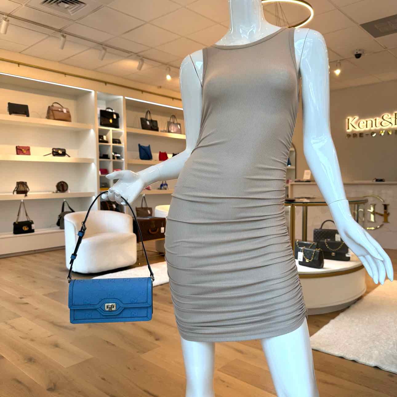 GUCCI GG Monogram Canvas Luce Mini Shoulder Bag Blue