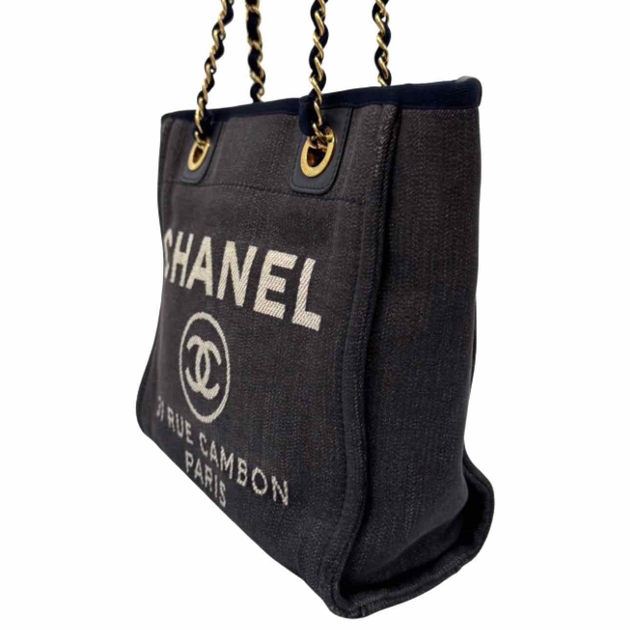 CHANEL Denim Leather Mini Deauville Tote Bag Blue