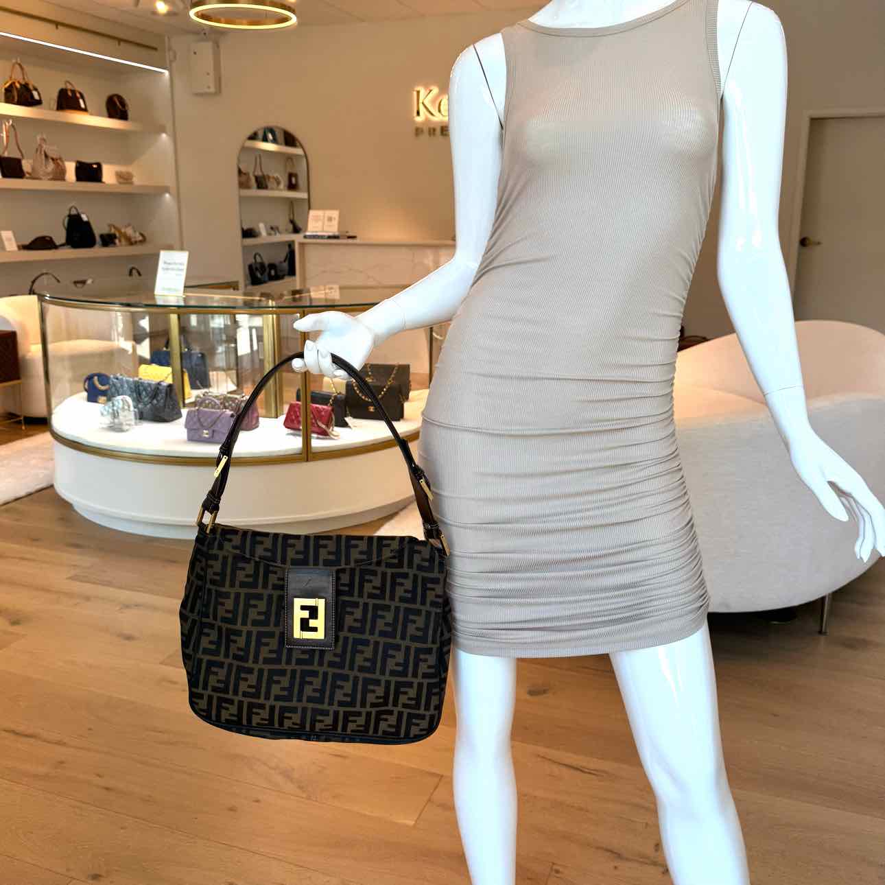 FENDI Canvas Zucca Mamma Baguette Shoulder Bag