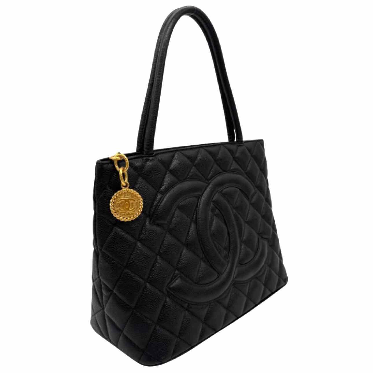 CHANEL Quilted Caviar Medallion Tote Bag Black