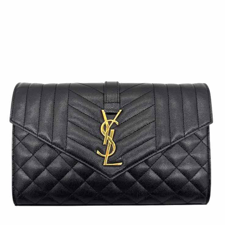 YVES SAINT LAURENT Grained Leather Envelope Triquilt Wallet On Chain (Pre-Owned)