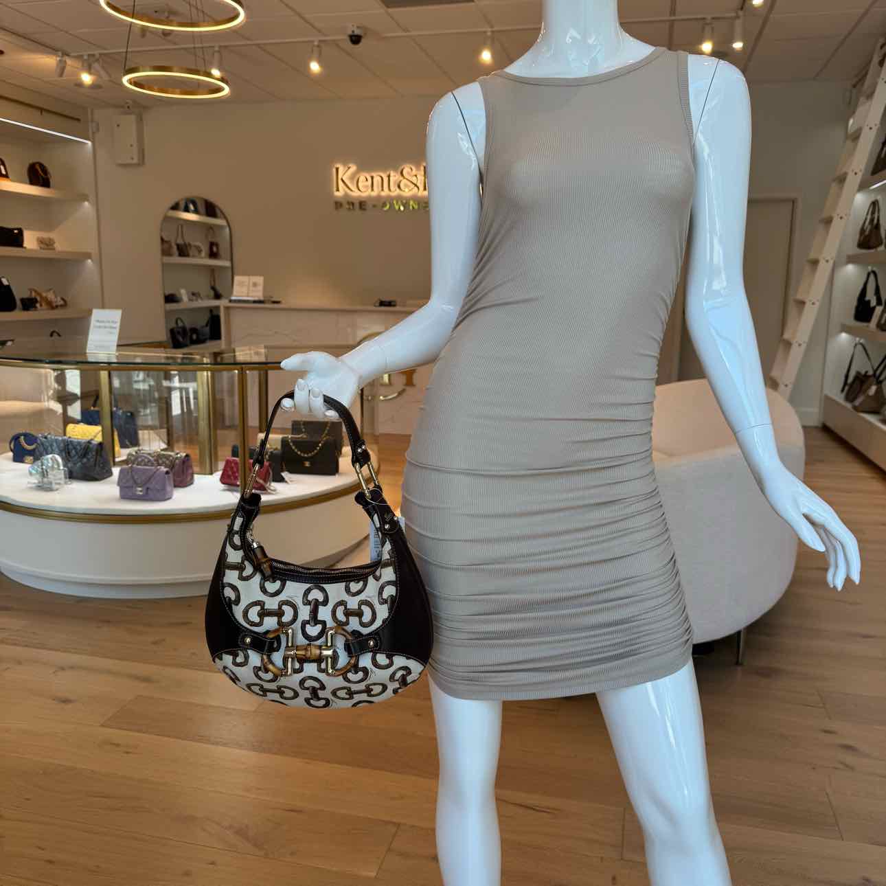 GUCCI Canvas Bamboo Horsebit Amalfi Hobo Bag