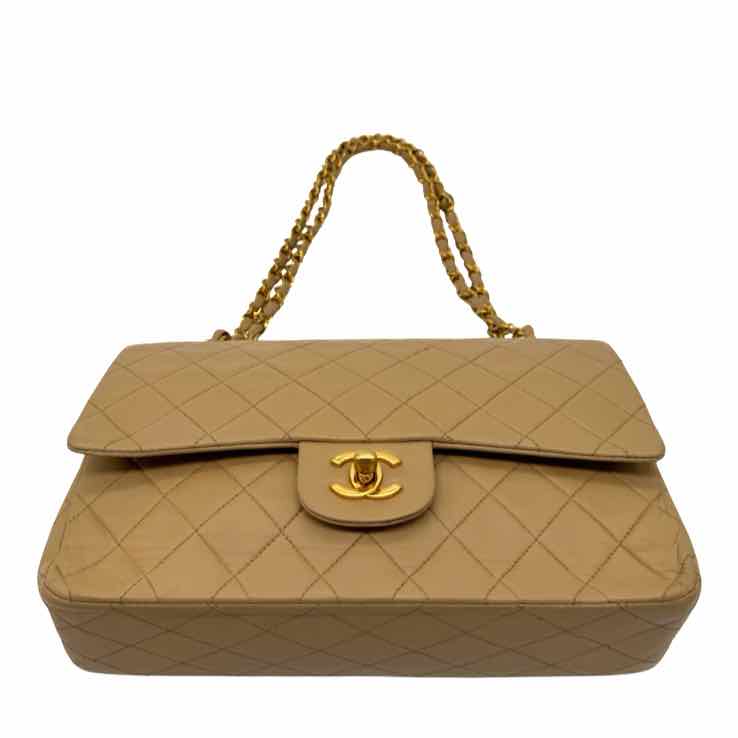 CHANEL Quilted Lambskin Medium Double Flap Beige (Pre-Owned)