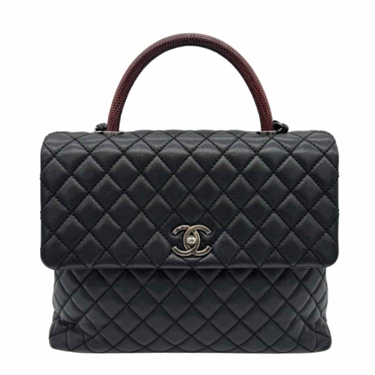 CHANEL Caviar Quilted Large Coco Lizard Handle Flap Black