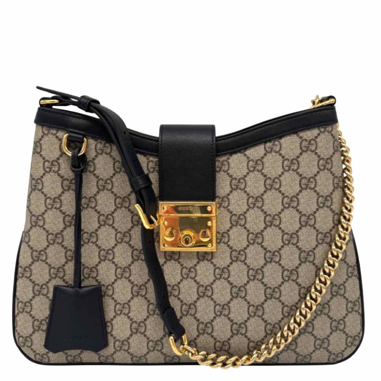GUCCI Supreme Canvas Medium Padlock Shoulder Bag Black