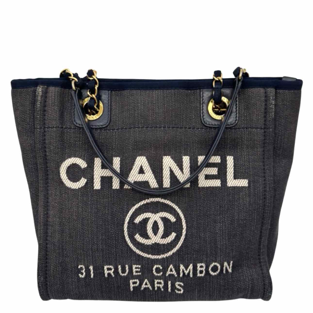 CHANEL Denim Leather Mini Deauville Tote Bag Blue