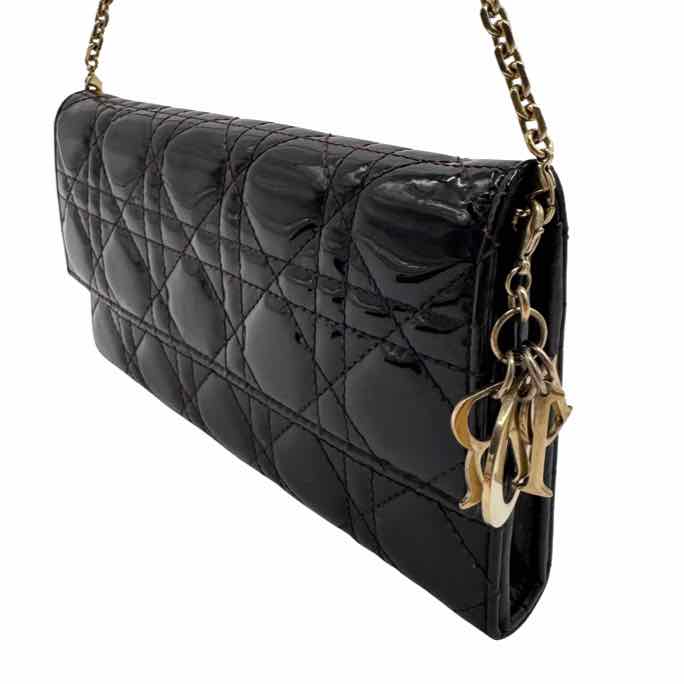 DIOR Patent Cannage Calfskin Lady Dior Rendezvous Wallet On Chain (Pre-Owned)