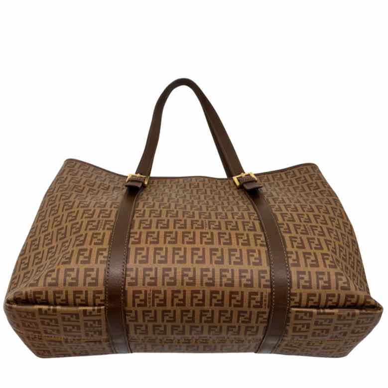 FENDI Zucchino Spalmati Vitello Shoulder Tote Brown (Pre-Owned)