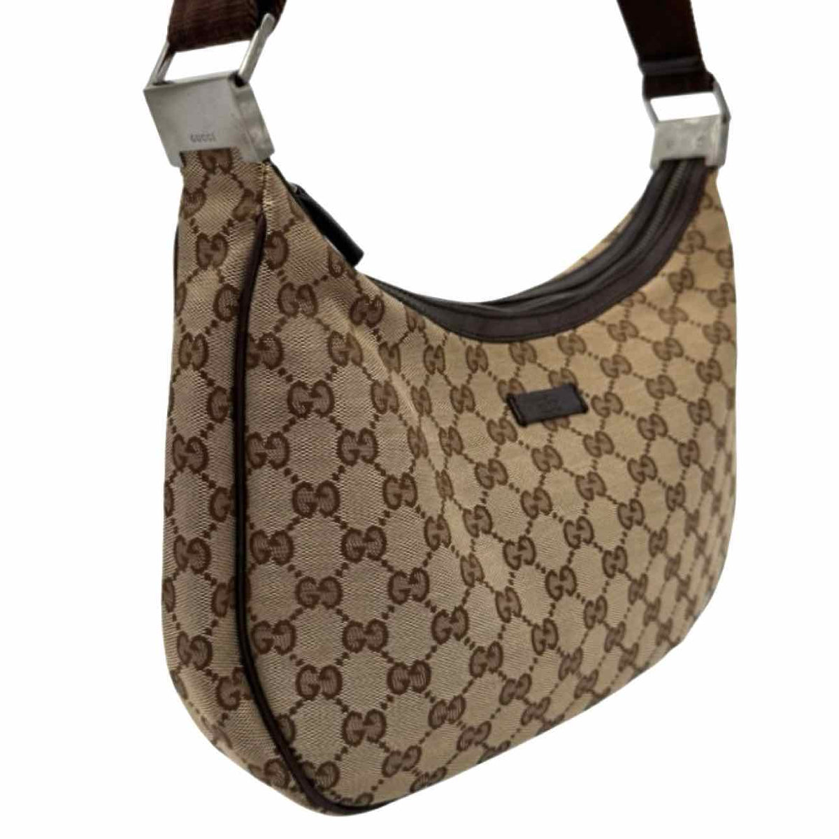 GUCCI Monogram Canvas Half Moon Messenger Bag Brown