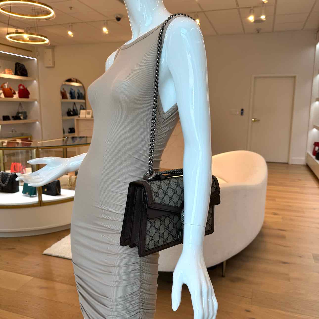 GUCCI Supreme Monogram Textured Dollar Top Handle Dionysus Bag Brown (Pre-Owned)