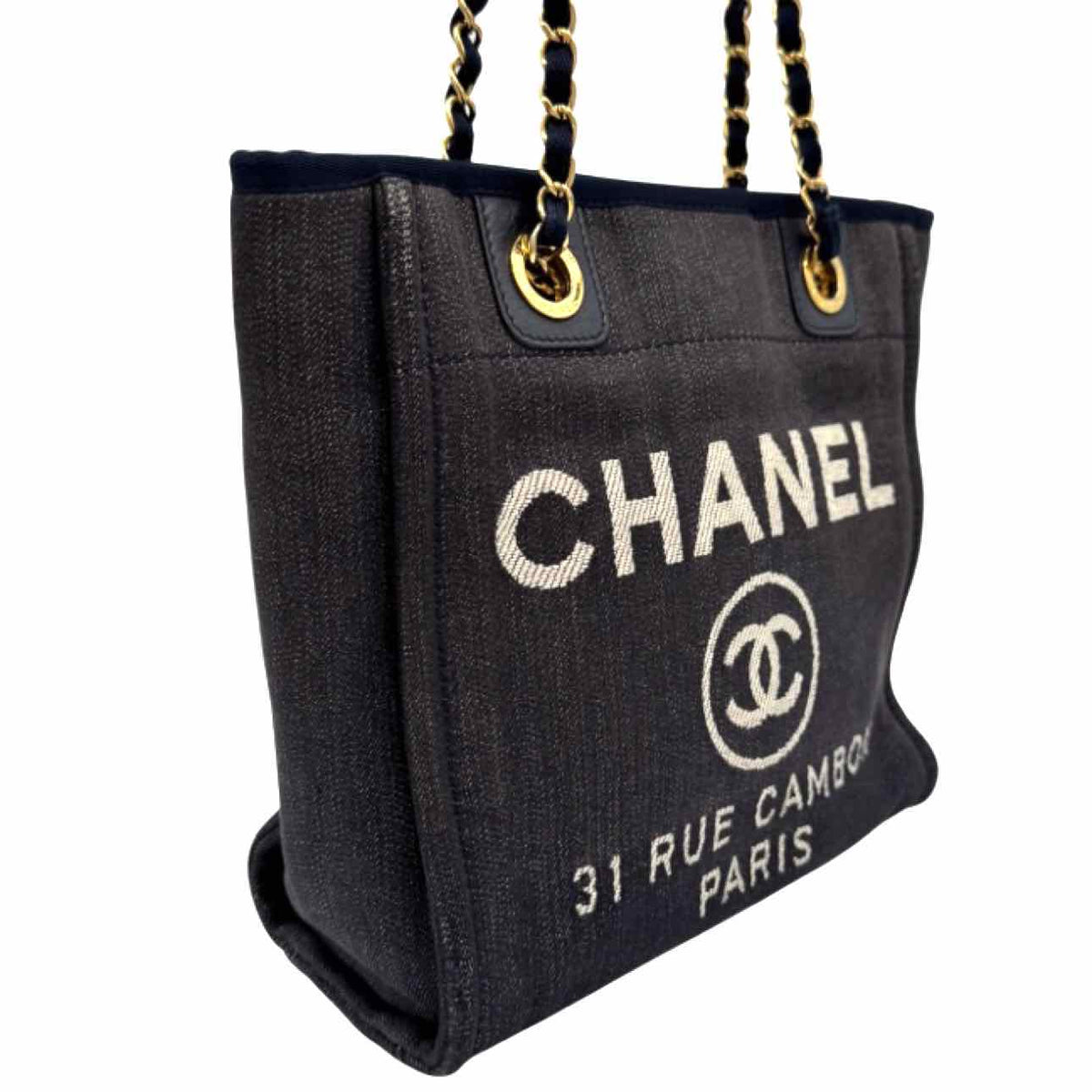 CHANEL Denim Leather Mini Deauville Tote Bag Blue