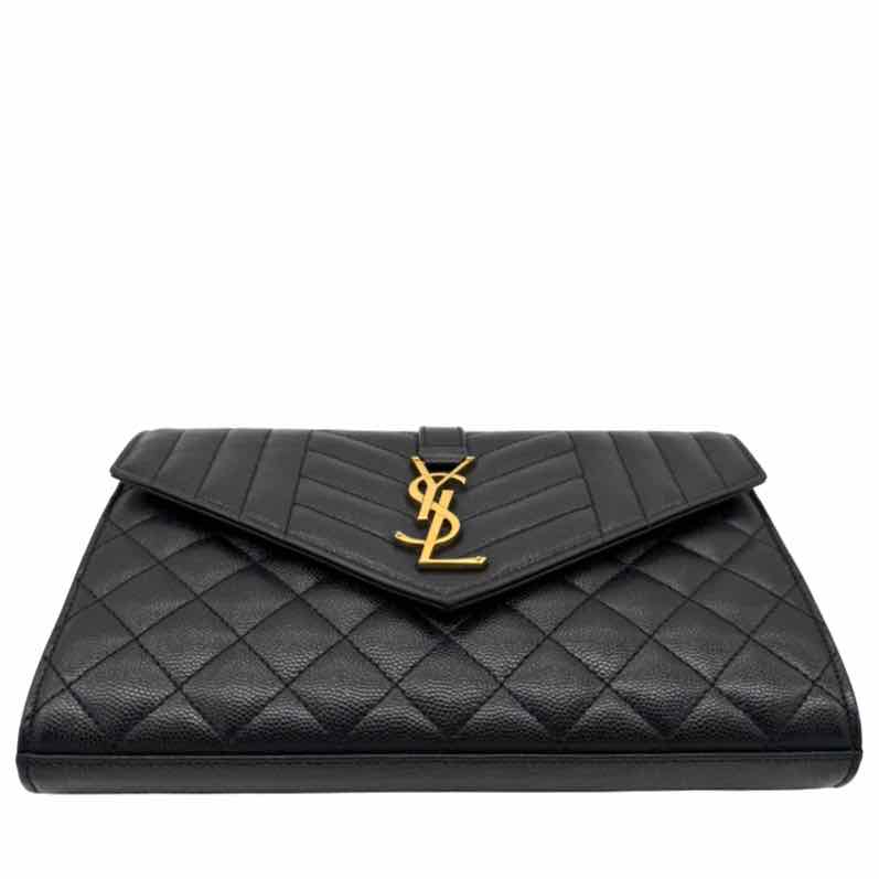 YVES SAINT LAURENT Grained Leather Envelope Triquilt Wallet On Chain (Pre-Owned)