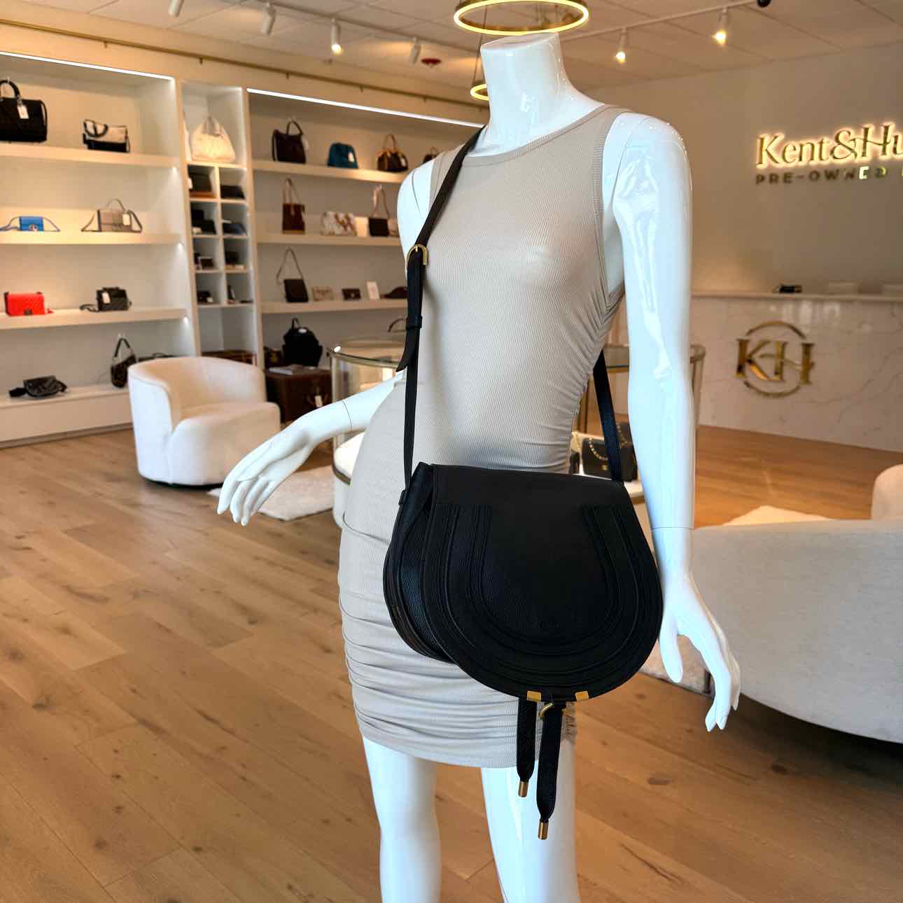 CHLOE Calfskin Medium Marcie Saddle Crossbody Black