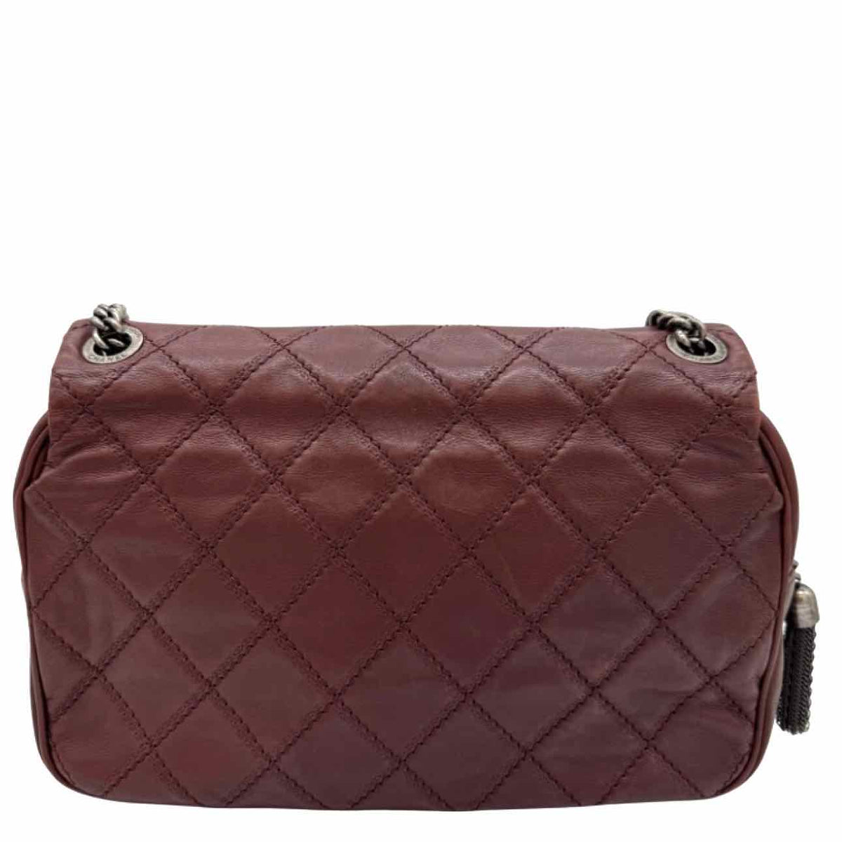 CHANEL Diamond Quilted Calfskin Paris Edinburgh Coco Flap Bag Burgundy