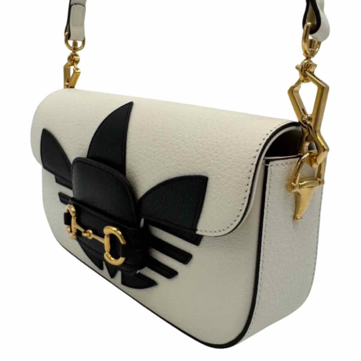 GUCCI Leather GG X Adidas Small Horsebit 1955 Shoulder Bag White