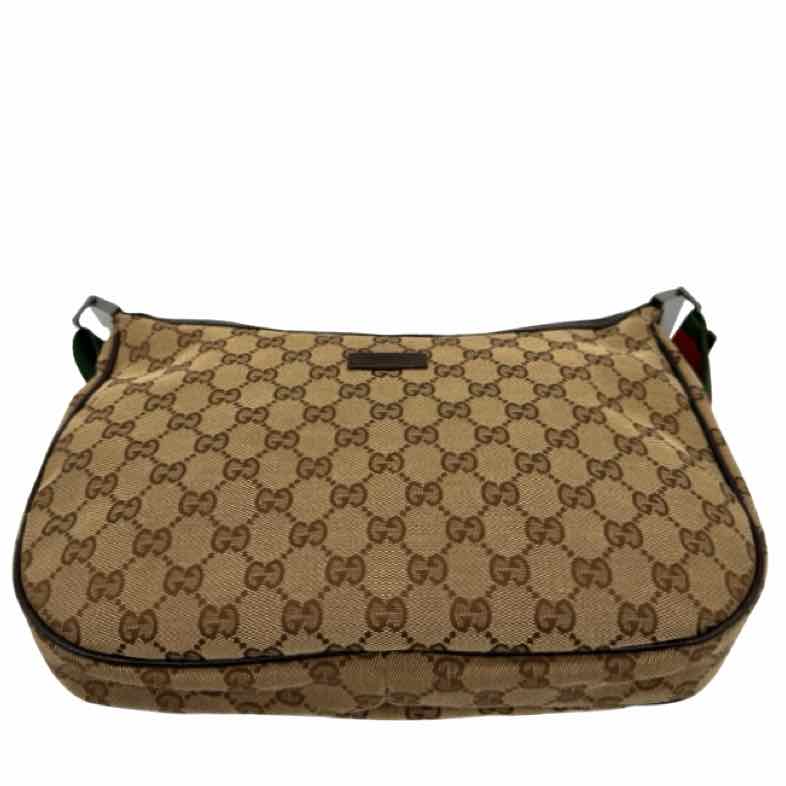 GUCCI Monogram Canvas Web Medium Half Moon Hobo (Pre-Owned)