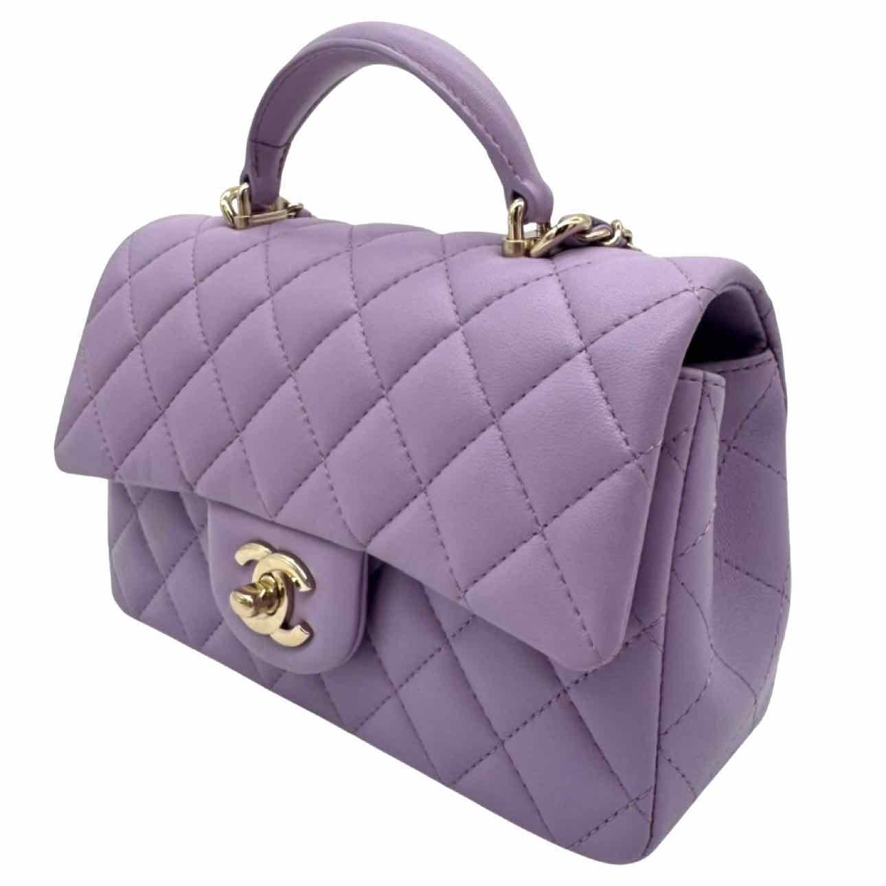 CHANEL Lambskin Mini Rectangular Top Handle Flap Lilac