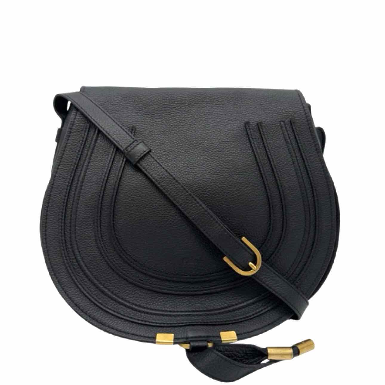 CHLOE Calfskin Medium Marcie Saddle Crossbody Black