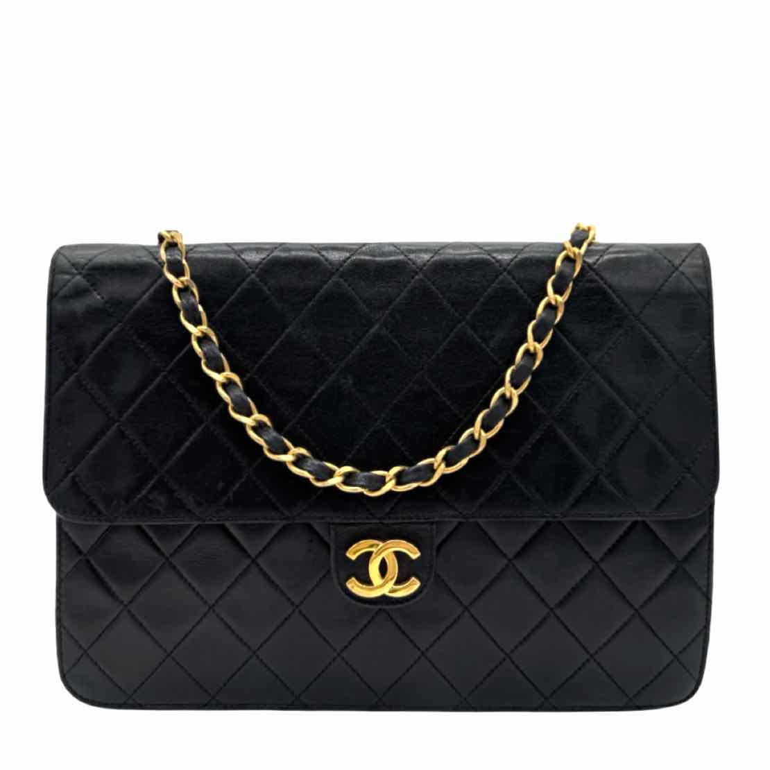 CHANEL Lambskin Push Lock Medium Half Flap Black (Pre-Owned)