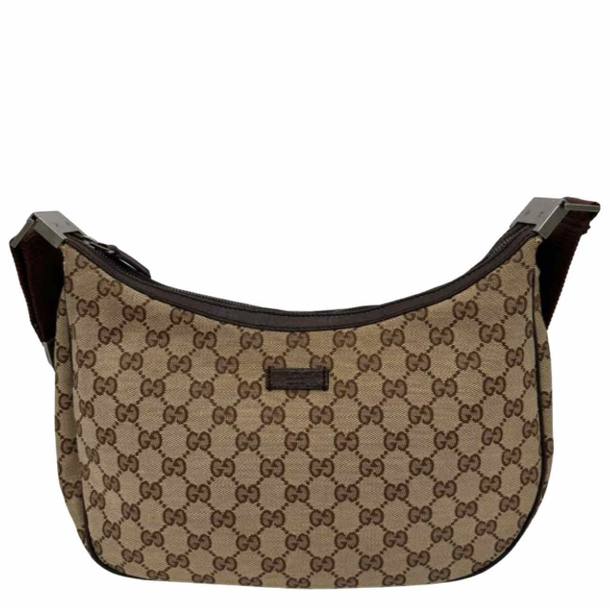 GUCCI Monogram Canvas Half Moon Messenger Bag Brown