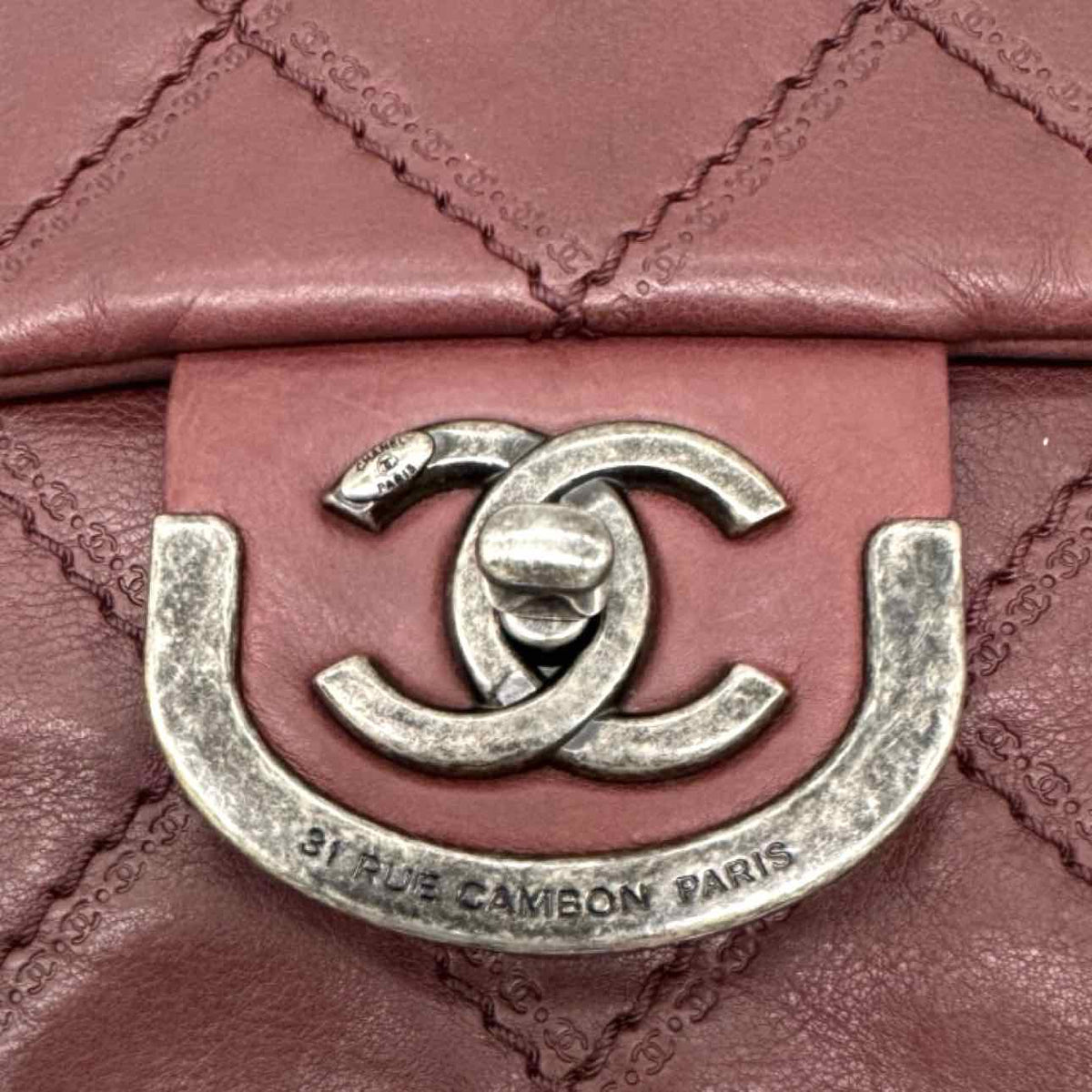 CHANEL Diamond Quilted Calfskin Paris Edinburgh Coco Flap Bag Burgundy