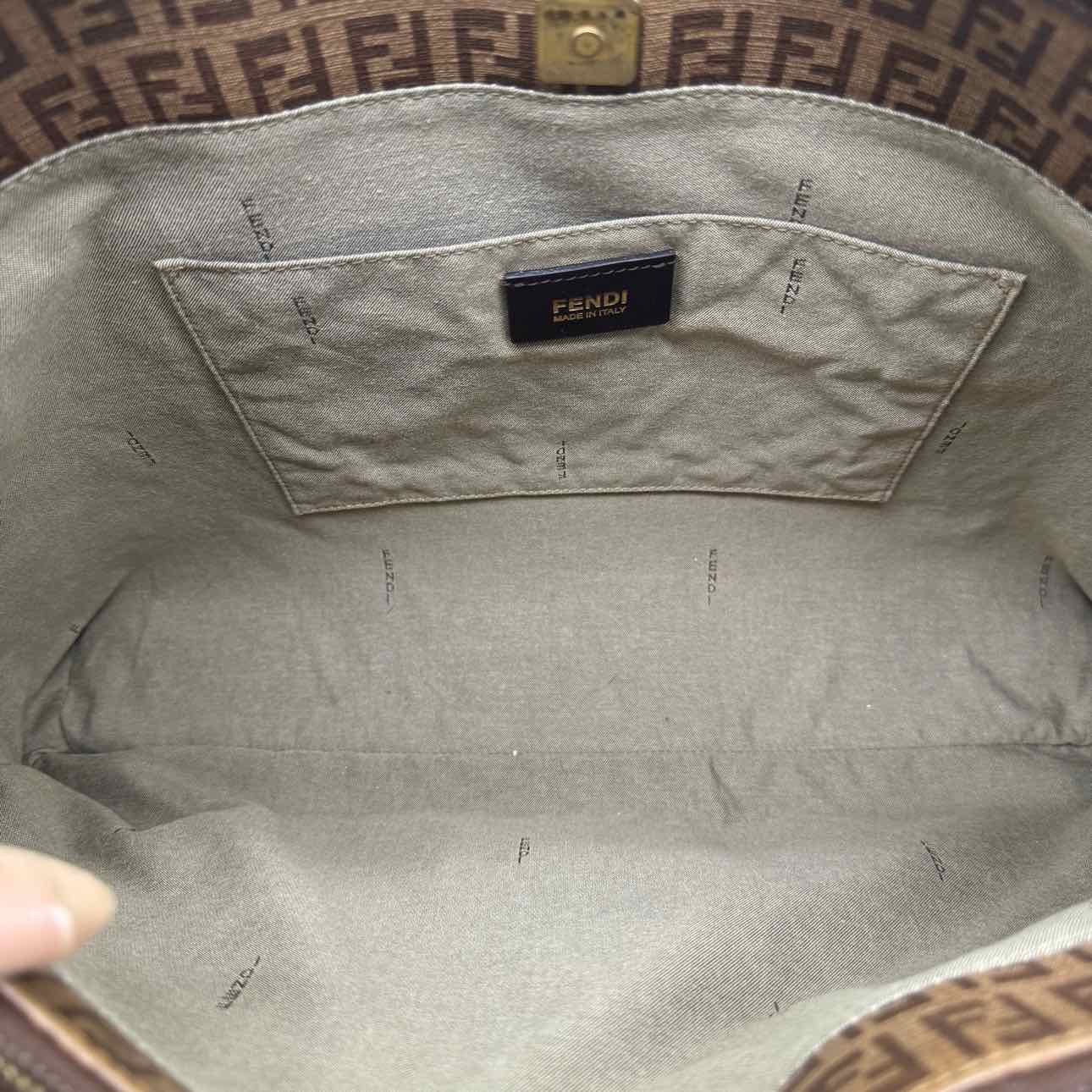 FENDI Zucchino Spalmati Vitello Shoulder Tote Brown (Pre-Owned)