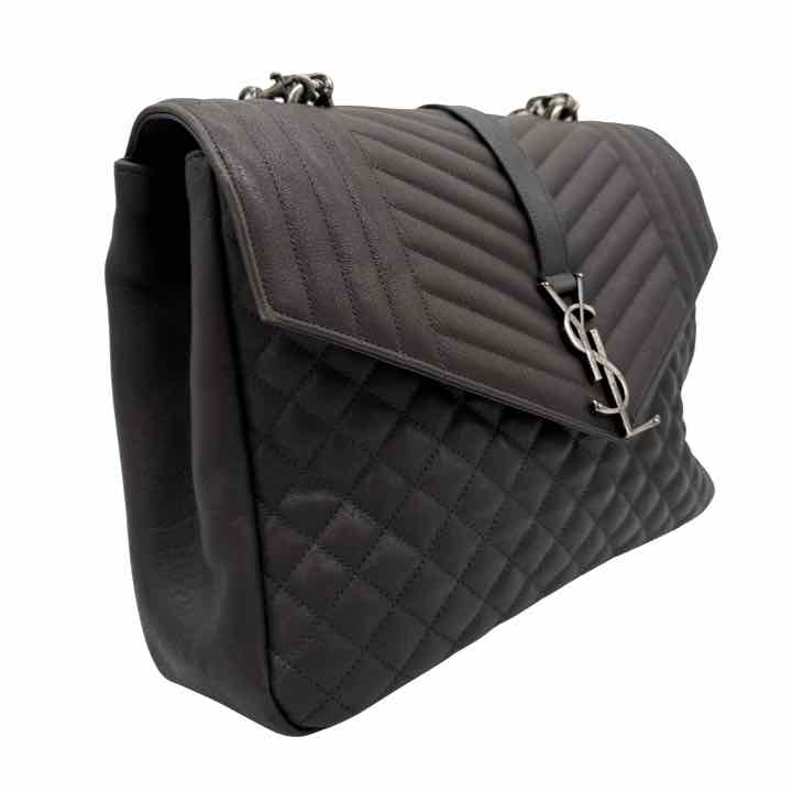 SAINT LAURENT Sheepskin Tri-Quilt Large College Bag Asphalt (Pre-Owned)