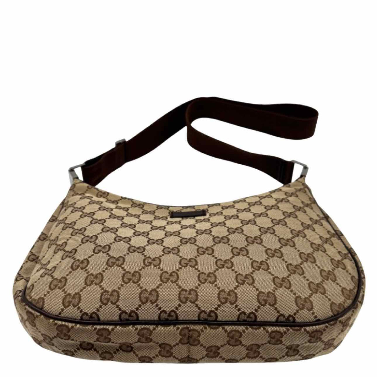GUCCI Monogram Canvas Half Moon Messenger Bag Brown