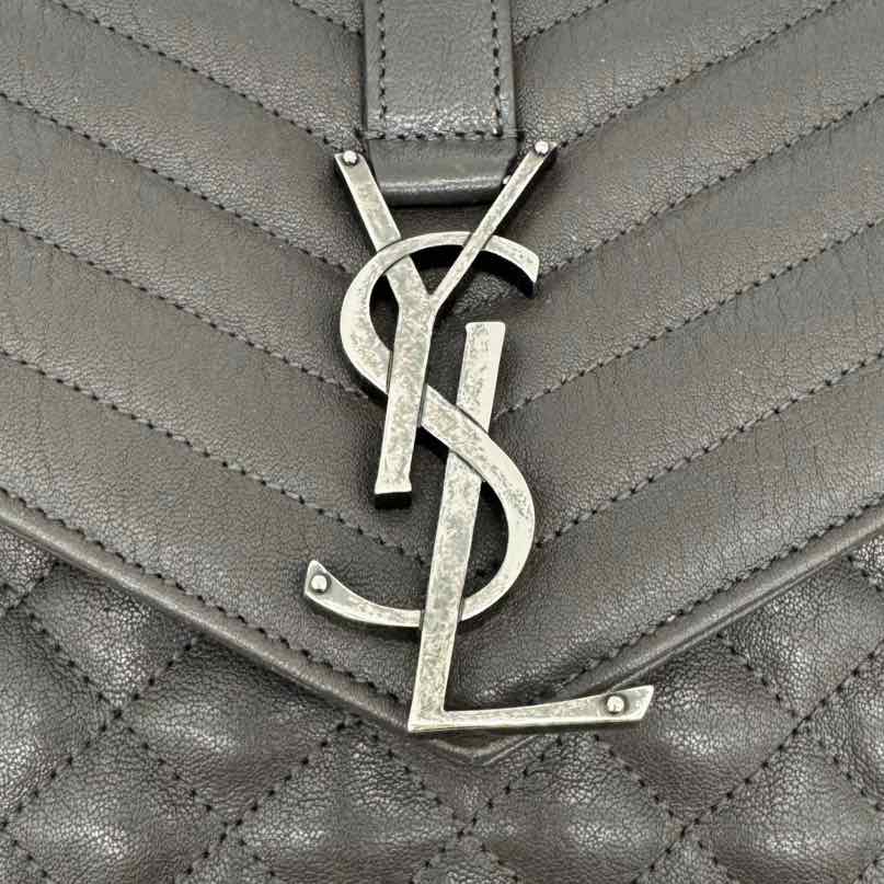 SAINT LAURENT Sheepskin Tri-Quilt Large College Bag Asphalt (Pre-Owned)