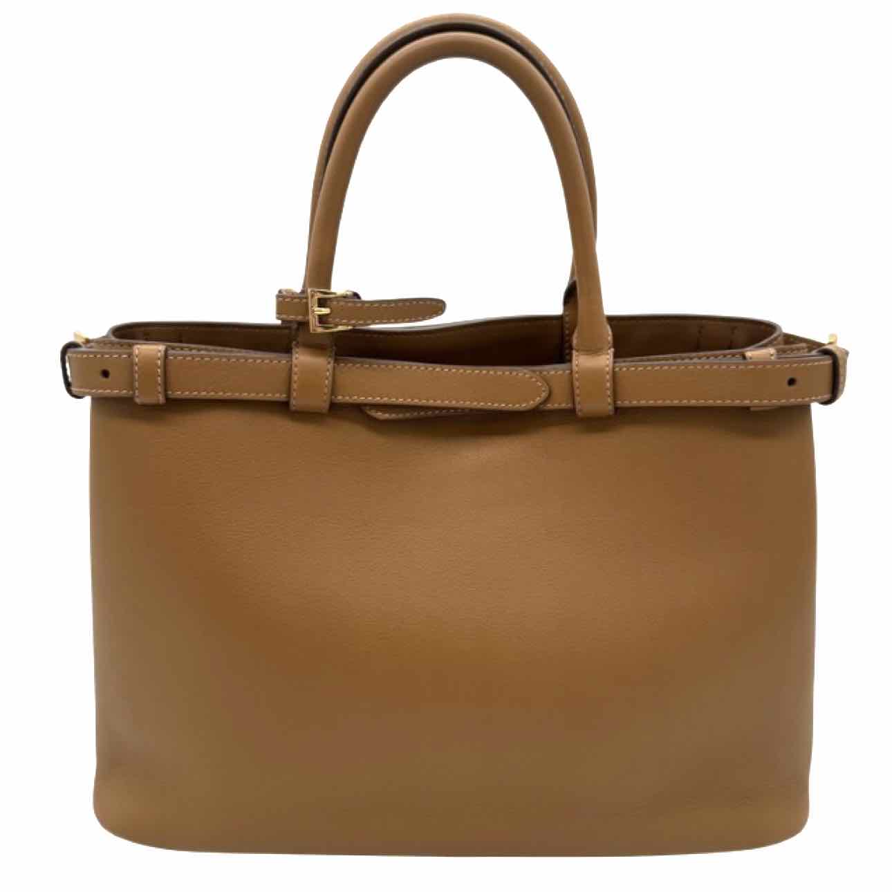 PRADA Calf Leather Medium Buckle Tote Caramel