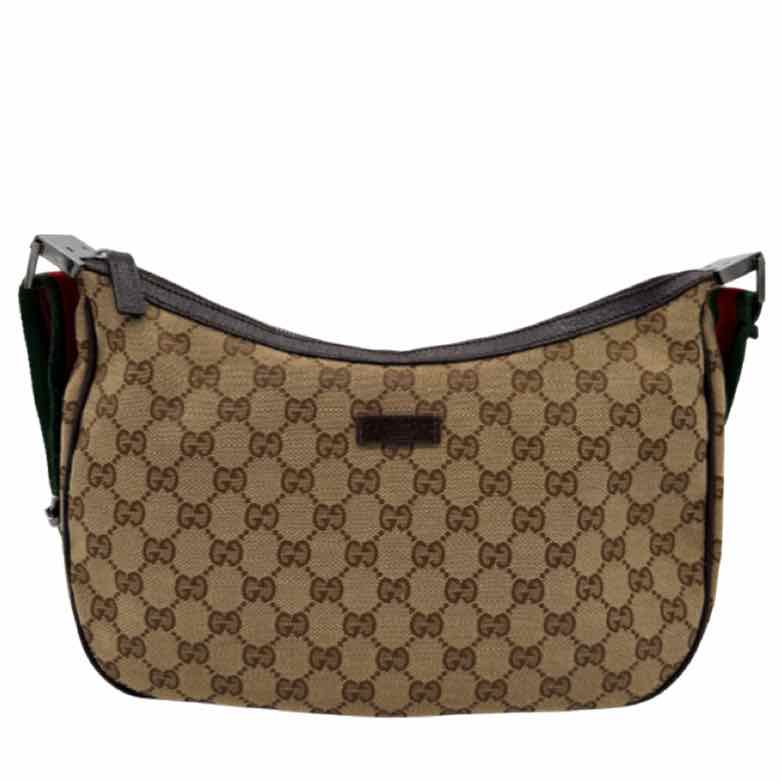 GUCCI Monogram Canvas Web Medium Half Moon Hobo (Pre-Owned)