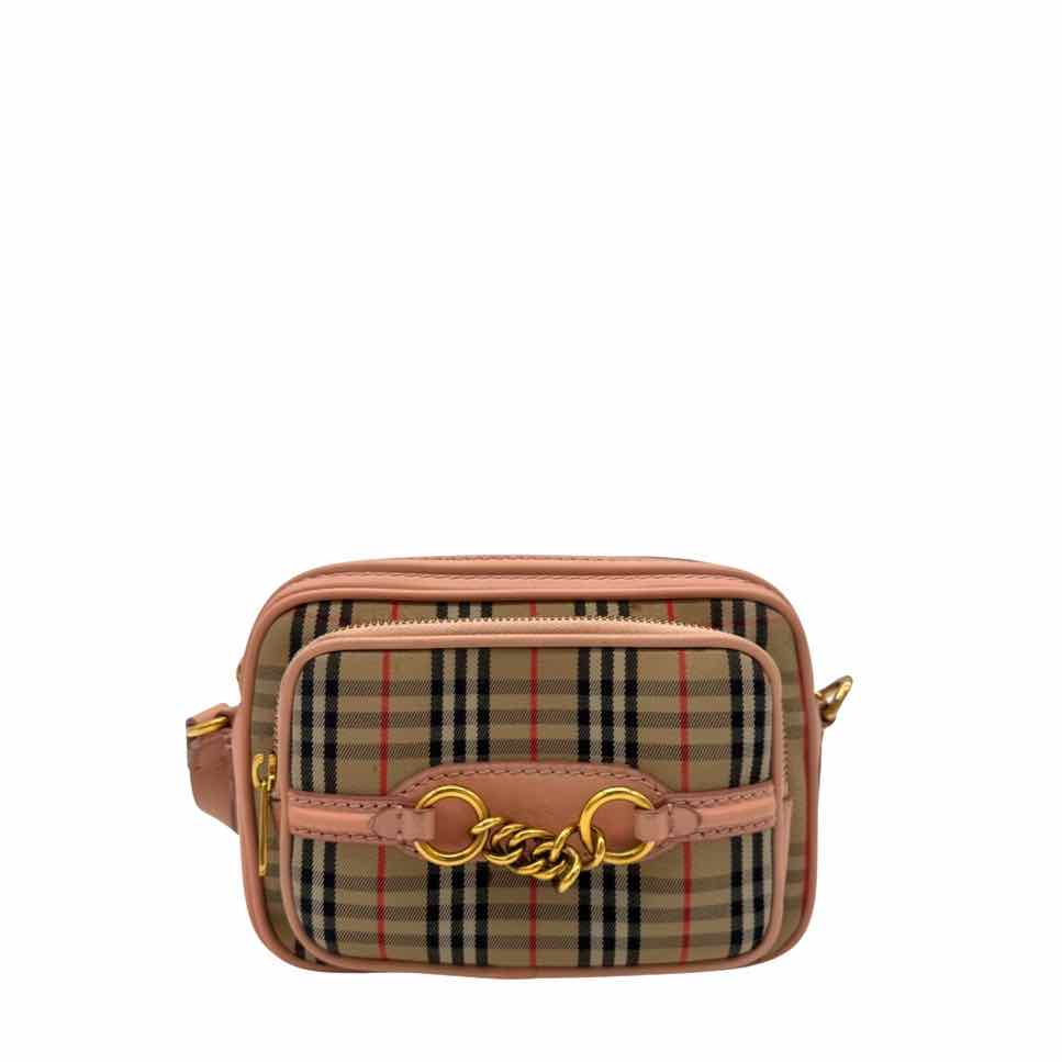 BURBERRY Smooth Calfskin 1983 Knight Check Link Camera Bag Peach