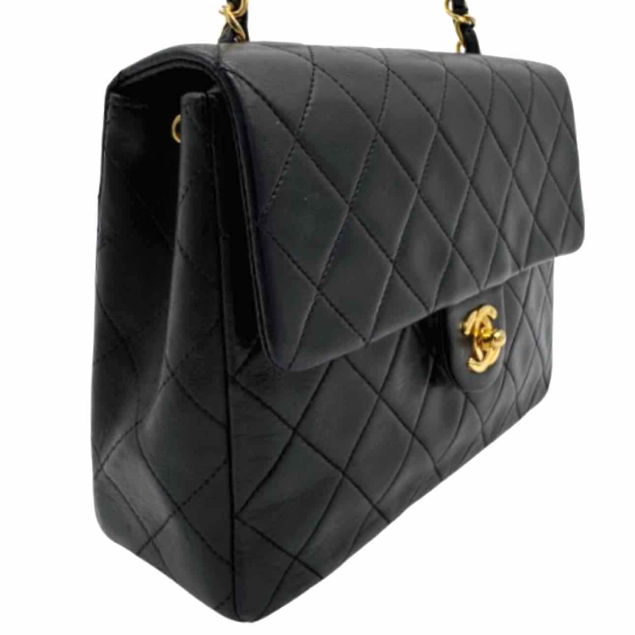 CHANEL Lambskin Quilted Twist Lock Mini Classic Half Flap Black