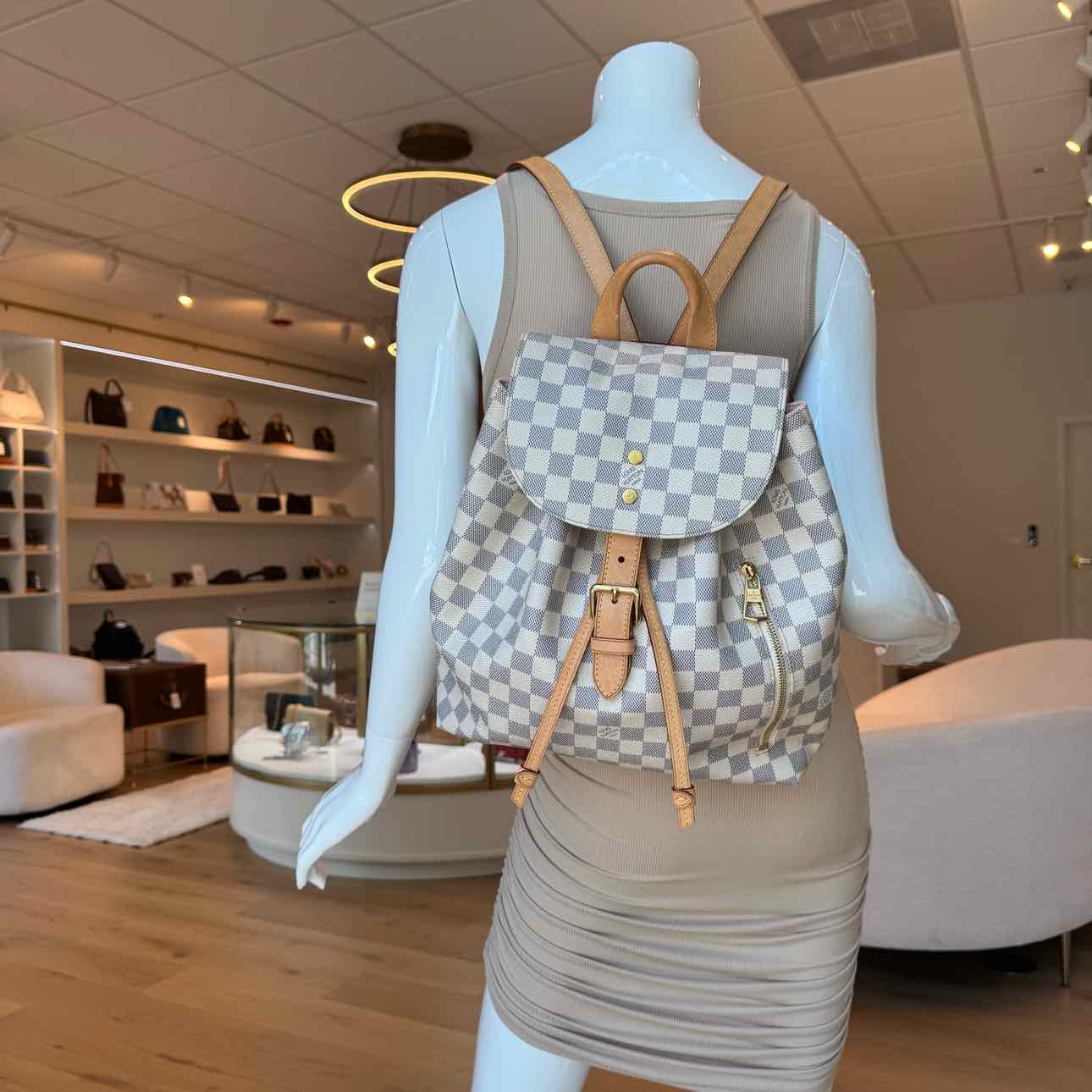 LOUIS VUITTON Damier Azur Sperone Backpack MM White