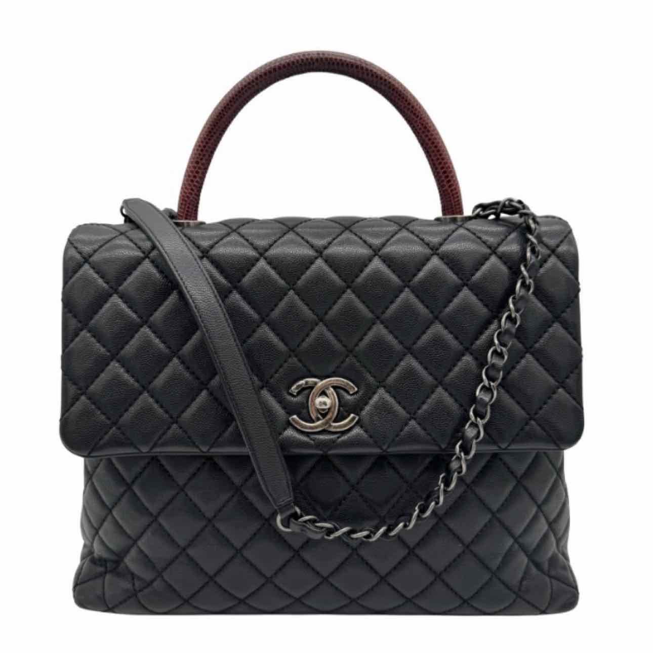 CHANEL Caviar Quilted Large Coco Lizard Handle Flap Black