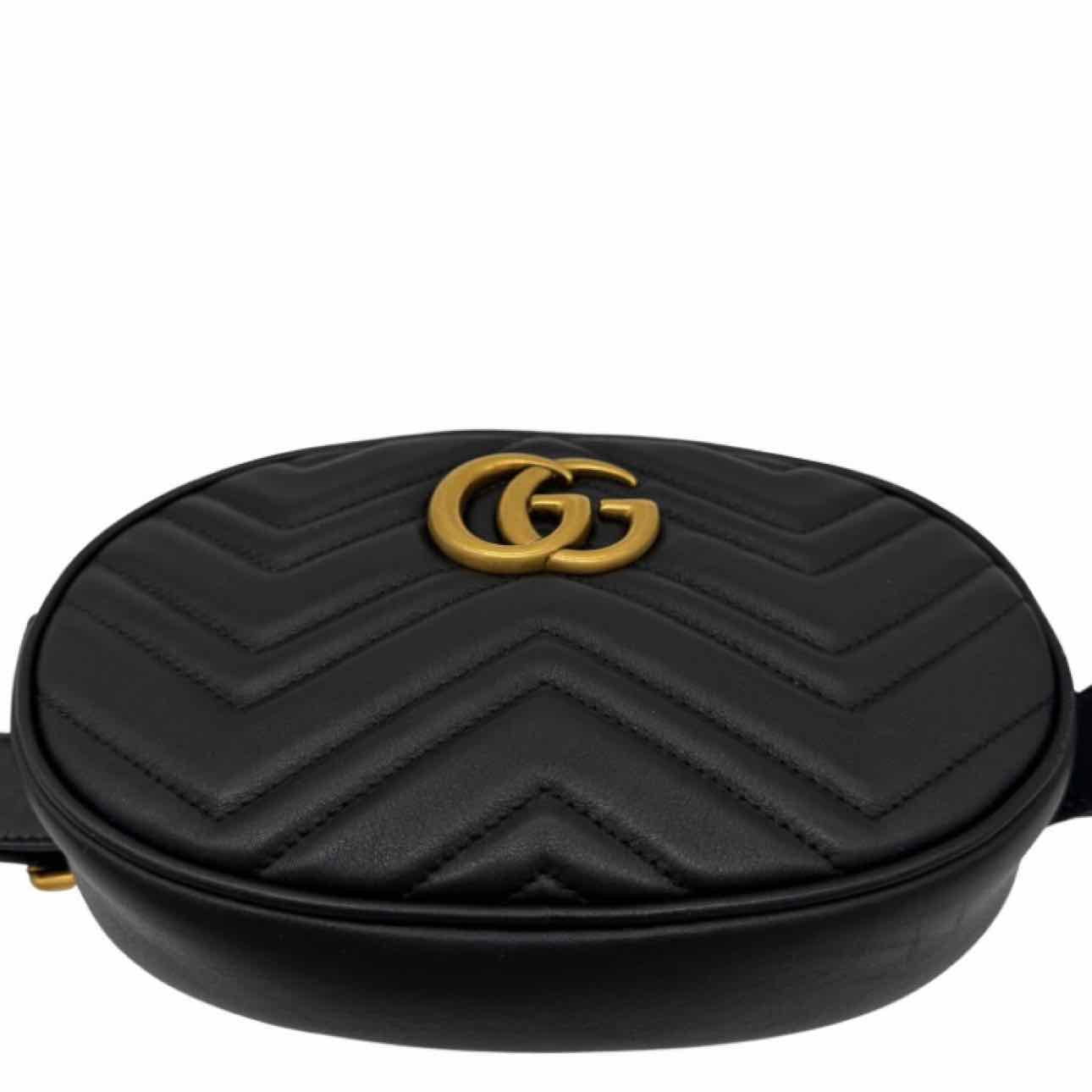 GUCCI Matelasse Chevron Marmont Belt Bag Black