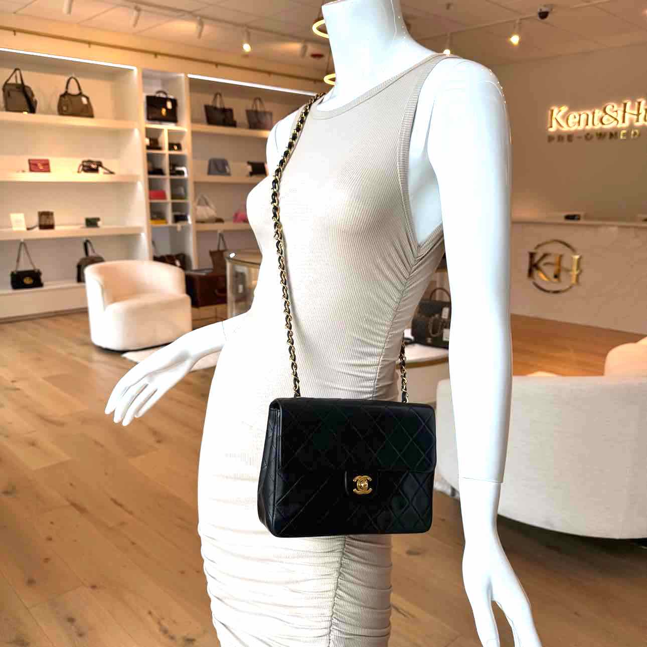 CHANEL Lambskin Quilted Twist Lock Mini Classic Half Flap Black