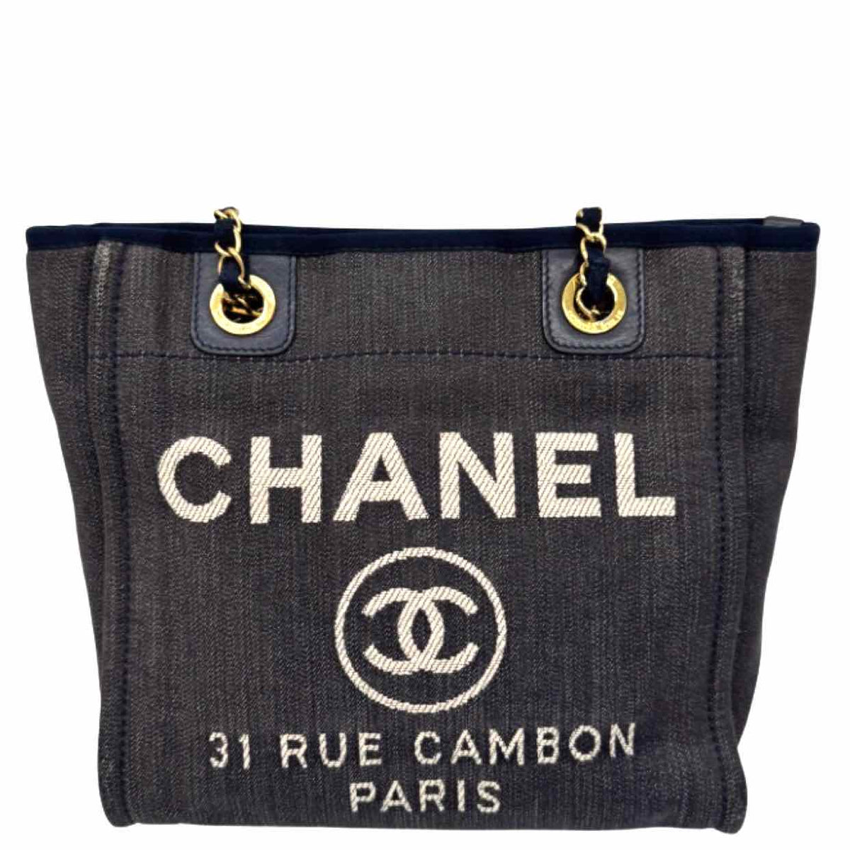 CHANEL Denim Leather Mini Deauville Tote Bag Blue