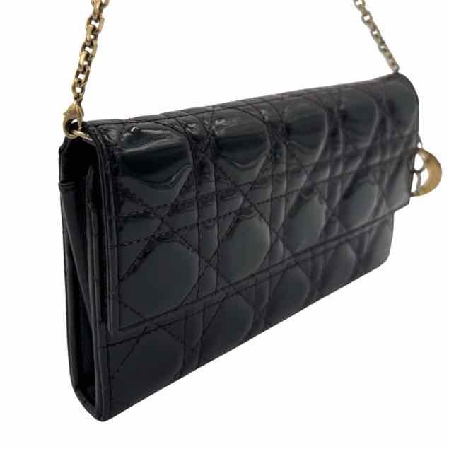 DIOR Patent Cannage Calfskin Lady Dior Rendezvous Wallet On Chain (Pre-Owned)