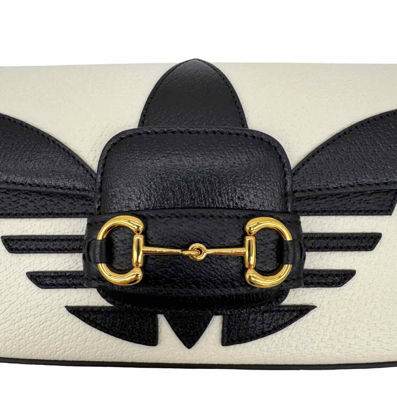 GUCCI Leather GG X Adidas Small Horsebit 1955 Shoulder Bag White