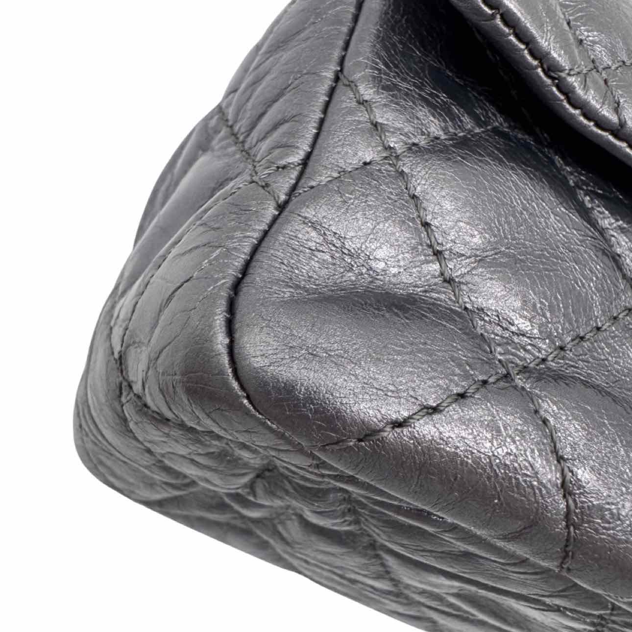 Chanel Metallic Aged Calfskin Quilted 2.55 Reissue 227 Double Flap Silver