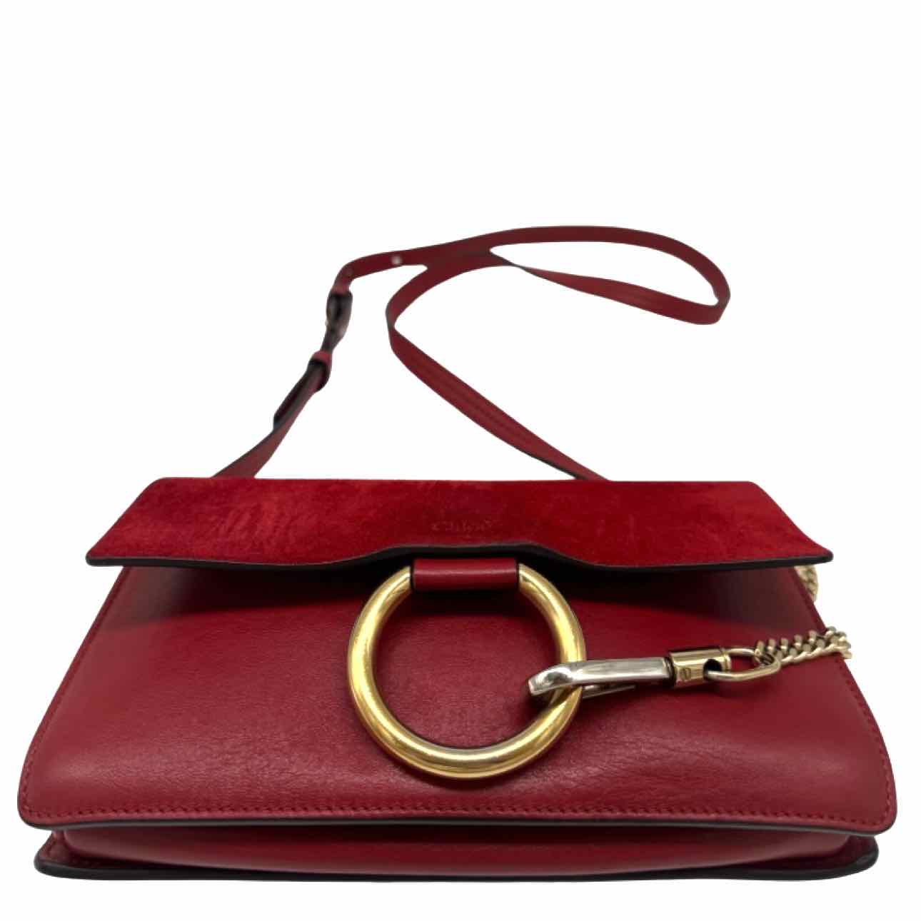 CHLOE Suede Calfskin Small Faye Crossbody Red