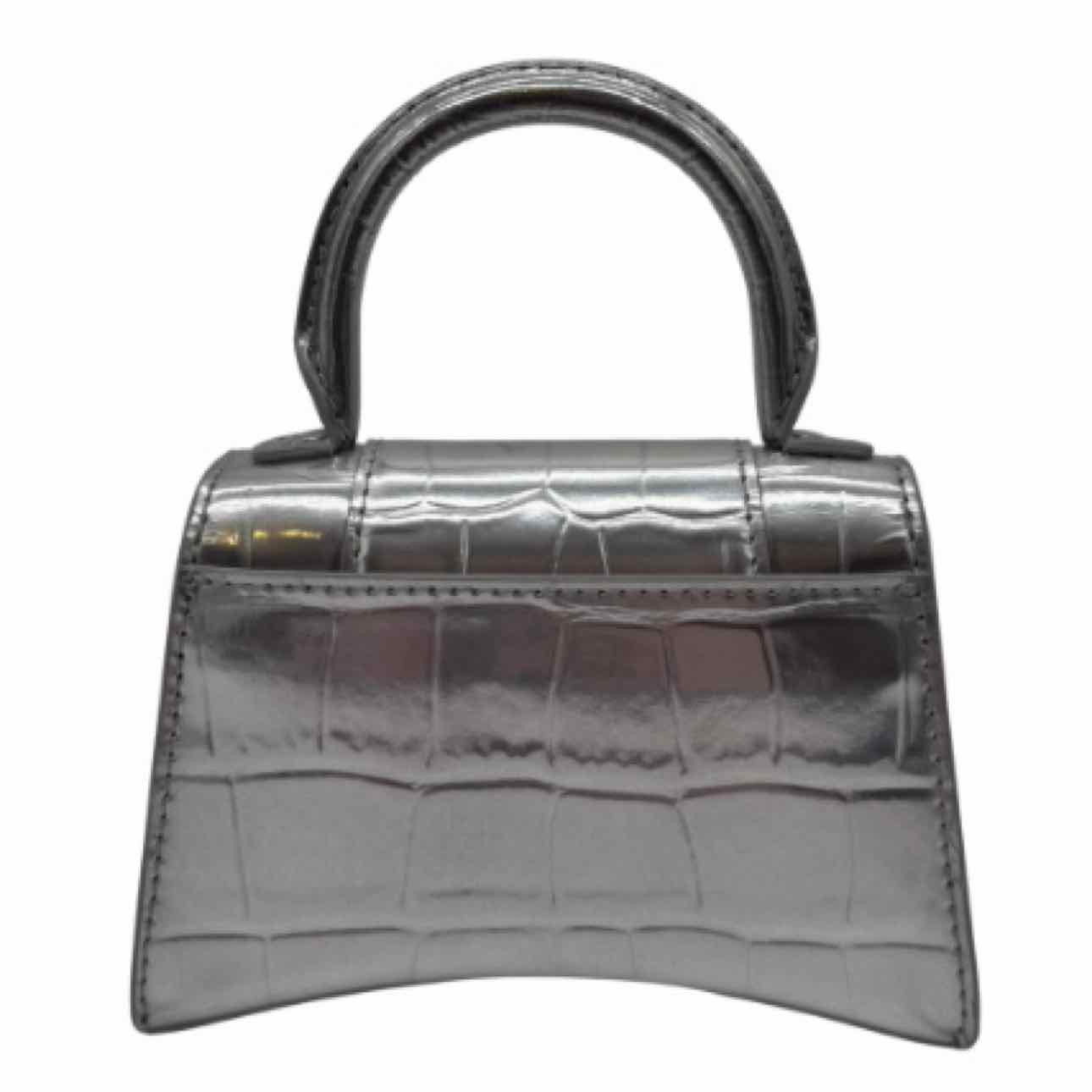 BALENCIAGA Leather Hourglass XS Top Handle Silver