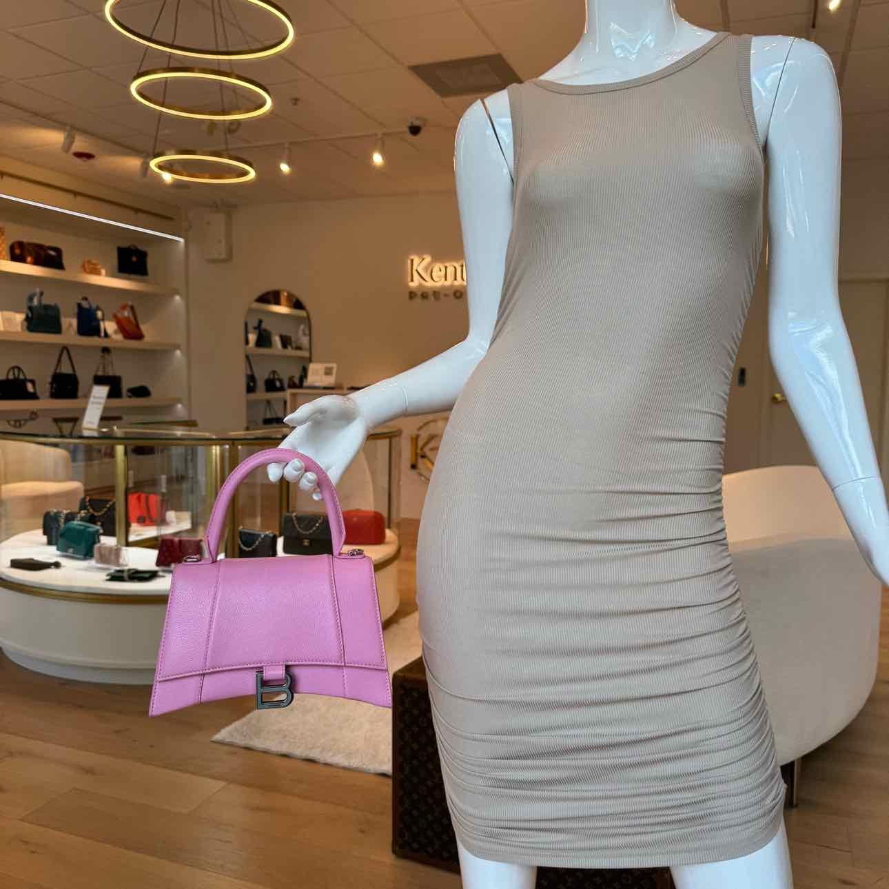 BALENCIAGA Leather Top Handle Hourglass Small Bag Pink