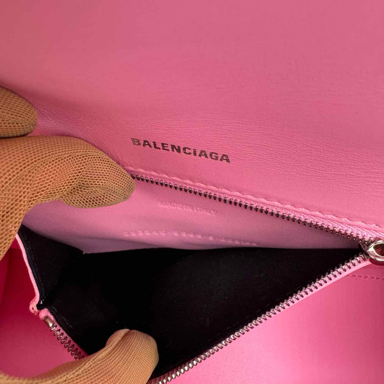 BALENCIAGA Leather Top Handle Hourglass Small Bag Pink