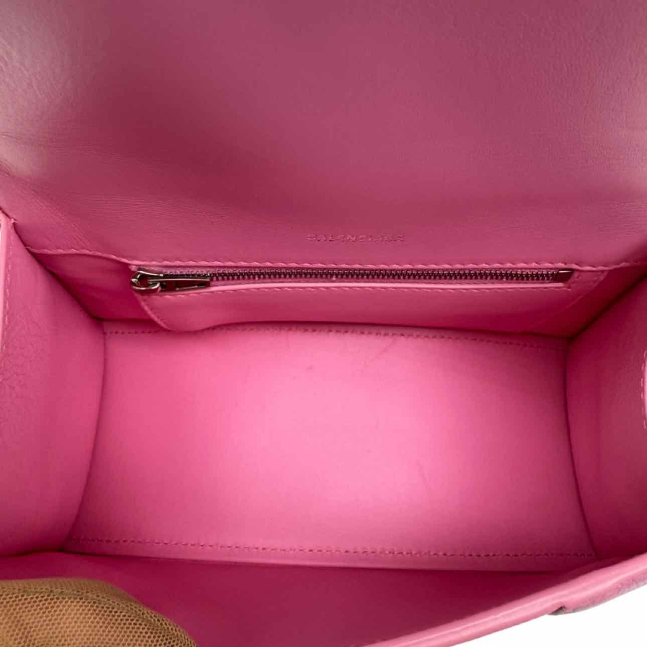 BALENCIAGA Leather Top Handle Hourglass Small Bag Pink